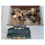 Vintage nail kit, bells, small oiler and more