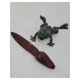 Alligator letter opener and metal frog
