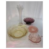 Depression glass and vase