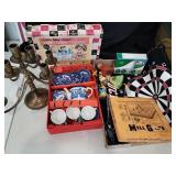 Toy China tea set, books, mag dart board, & more