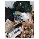 Clock radio, frame, quest travel pouch, towels