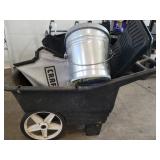 Wheelbarrow,  galvanized can, sprinklers and more