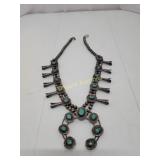 Artist signed squash blossom turquoise necklace