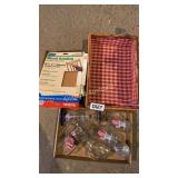 Sandpaper, picnic basket, cups