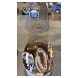 Iron, trays, fishing basket