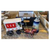 Cast iron horse drawn ice box, beer stein