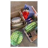 Bags, decorative plates, pumpkin stand