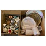 Tea cups, plates, plastic coffee cups