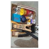 Brushes, piggy bank, license plate cover