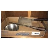 Butcher knife, sharpener and bowel