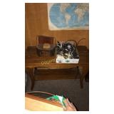 Wooden stand, extension cords, carved mini Chair