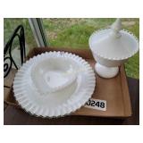 Fenton cake stand and milk glass