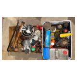 Car care supplies, garage door seal, tools, oil