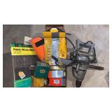 Drill, sandpaper, duck tape, dowel pins