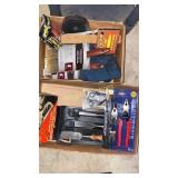 Staples, paint brushes, pliers, wrench set