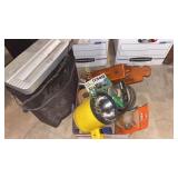 Paper shredder, flashlight, ear muffs, string,