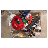 Patton heater, funnel, tape, flash light, misc.