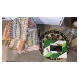 Oil lamp base, quilt, radio, dart board/darts