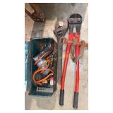 Drill and bits, pliers, wrench, toolbox