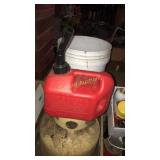 1gal gas can, weed sprayer, bucket & propane tank