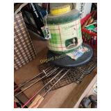 Campfire grilles, water jug and bucket seat