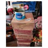 Empty Heinz tuna cans (boxed), holiday projector