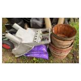 Wheelbarrow, wood buckets, garden soil