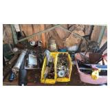 Scrapers, hardware, grease gun, tools