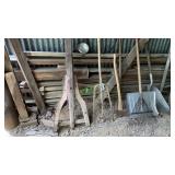 Wagon hitch, wood pitch fork, shovels, ax and more