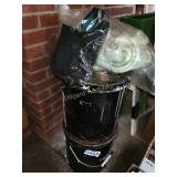 Blanket, copper fit knee braces and buckets