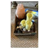 Candles, salt lamp, and remote