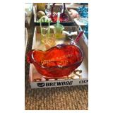Fenton sleigh and glassware decor
