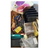 File organizer, pens, stapler