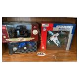 Model plane and car, die cast tractor