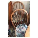 Round oak pedestal table, 6 chairs, 2 leaves