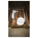 Misc cups, plates, glass wear & metal kitchenware