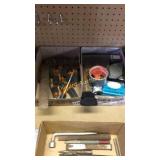 Screwdrivers, chalk line, drive socket set, misc