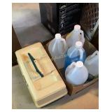 Windshield fluid, fishing supplies & tackle box