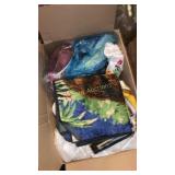 Misc linens and flower decor and clocks