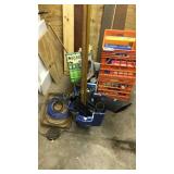 Books, dog runs, paint bucket/supplies, misc