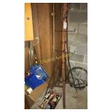 Corner coat rack, drain snake, painting materials