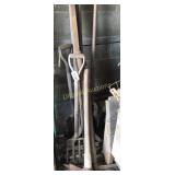 Pick axe, pitch fork, sledge hammer, shovel, post