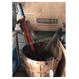 Hedge trimmers, shovels, yard tools and basket