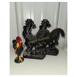 Cast-iron chicken bookends & Cast-iron figurine