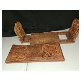 Wood carved book ends