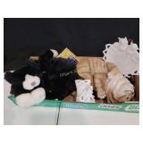 Milk glass cat dish, figurines  and more