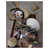 Chicken figurines, water can, candle and more