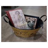 Decorative bucket, pillow, picture & cat figurine