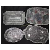 Glass serving dishes,  candle and place mats