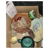 Mouse plate & ashtray, candle, carved salad bowl